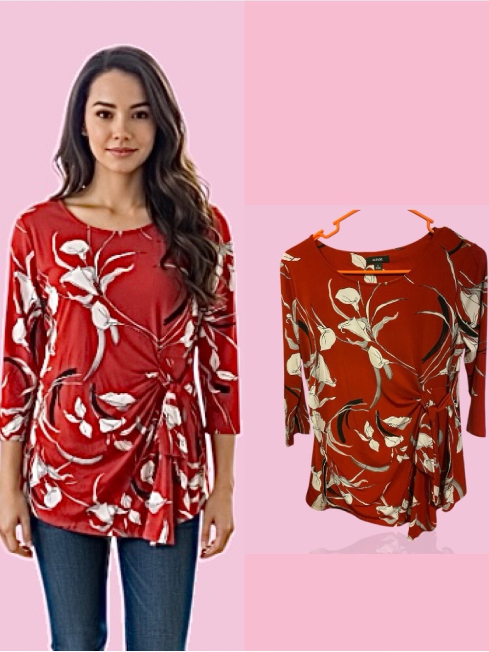 Alfani Red Floral Twist-Front Tunic